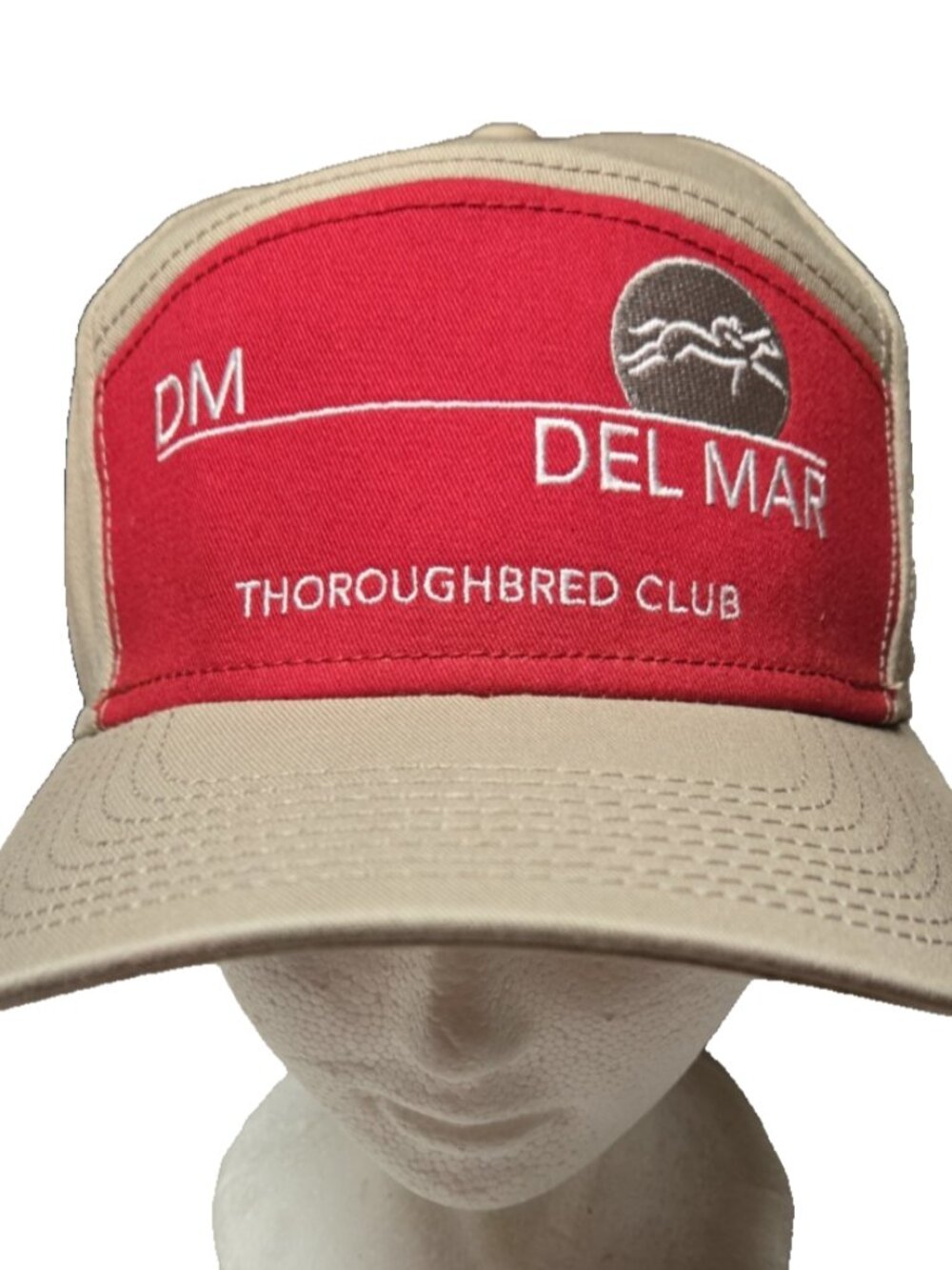 Del Mar Thoroughbred Club Hat Cap Beige and Red Strapback Est 1937 Camp David
